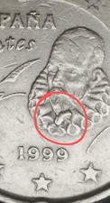 Moneta da 20 Cent 1999 Spagna con vistoso Eccesso di Materiale sotto la barba