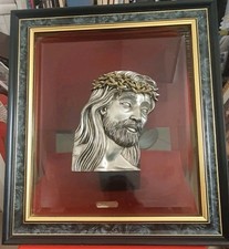 Volto Di Cristo bassorilievo in Argento Su Vetro