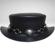 Cappello corto in pelle steampunk con corona fatto a mano con 100% vera pelle