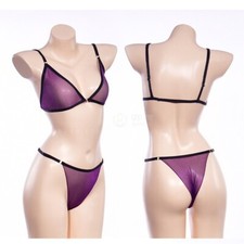 Set reggiseno e perizoma in rete di tulle trasparente glitter donna lingerie da notte (5 colori)