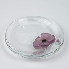 Daum France Svuotatasche Ciotola Cristallo Fiore Viola Pasta Vetro Anni '80 Ø13c