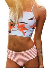 Costume mare donna vintage due pezzi vita alta Anni 50 Coulotte Top L.26617