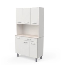 MOBILE BUFFET CON 6 ANTE E 1 CASSETTO BIANCO E ACACIA, 101x42,3x185,3 CM