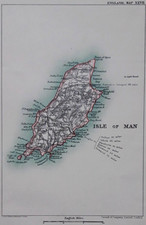 Mappa antica Isola di Man 1896. Vittoriano. Douglas, Peel, Ramsey, Port St Mary.