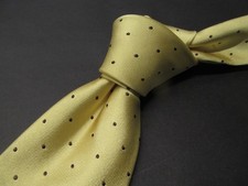 Cravatta collo uomo Brioni 100% seta gialla con pois neri Italia 58"x3,5" Y36