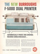 BURROUGHS f-5000 dual printer automatic Pubblicità 1 pagina 1960
