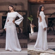 Cult Gaia Kamira Maxi Abito Copricostume Maglia Trasparente Senza Schienale Colomba M Nuovo con etichette