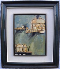 Remo BRINDISI (Roma 1918 Lido d Spina 1996) Venezia verde Olio su ceramica 40x30