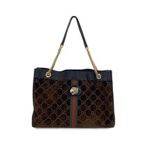 Autentica borsa a tracolla Gucci marrone monogramma velluto grande Rajah tote bag