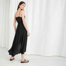 Elegante comodo vestito lungo abito estivo nero morbido spacco 4439