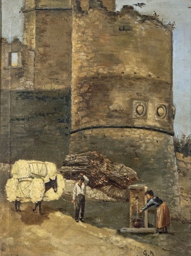 Paesaggio con figure - paesaggio, pittore