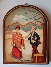 Quadretto In Legno Da Appendere Arte Nuova Forma Inverno Vintage Folk Art