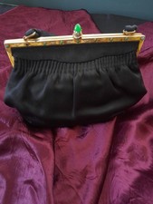 Borsetta da sera anni '50 Siro Roma seta nera e cipria, da braccio pietre verdi