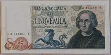 5000 LIRE  COLOMBO - DECRETO 20 MAGGIO 1971 - BANCONOTA REPUBBLICA ITALIANA