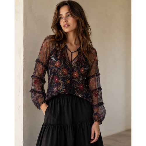 Top tunica blusa boho ricamata