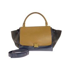 Borsa a tracolla CELINE trapezio borsa a mano marrone navy nero pelle/camoscio