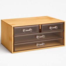 Organizer Porta Trucco in Bambù con 4 Cassetti Trasparenti Organizzatore Multius