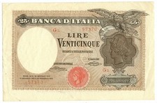 25 LIRE BANCA D'ITALIA AQUILA CON BANDIERA SABAUDA 22/01/1919 qSPL