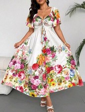 Abito da donna lungo floreale bianco manica corta vestito curvy taglia forte 3XL