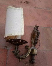 🔵 LAMPADA ANTICA OTTONE CON VENTOLA BIANCA FIORE BRACCIO APPLIQUE BAROCCO 🤣