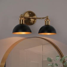 Wall Sconces, Black and Gold Vanity Lighting Over Mirror, 2-Light Bathroom Wall