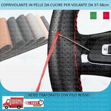 Coprivolante in pelle da cucire Nero filo Rosso per auto volante 37 - 38 cm