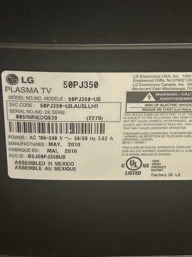 50pj350 plasma tv - tv, (2010)