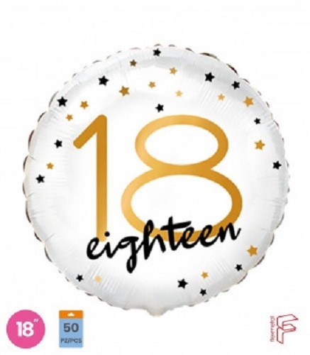Pallone mylar anni - 18, bianco