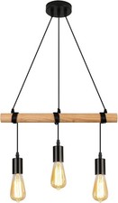 Lampadario a Sospensione in Legno e Metallo – 3 Luci (Stile Industriale/Vintage)