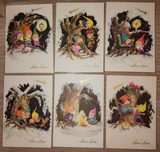 CARTOLINA BUON NATALE CON GNOMI non viaggiate vintage, lotto 6 pezzi diversi