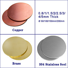 Lamiera tonda in rame, ottone, acciaio inox Ø 50/100/150/200 mm, spessore 0,5-3 mm