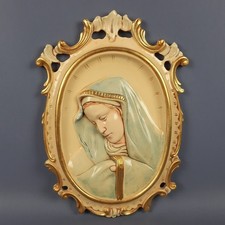 Icona Sacra Altorilievo Madonna In Legno Laccato Dipinto A Mano Vintage Anni 70