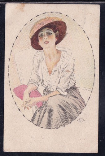 Cartolina donna con cappello - cartolina,