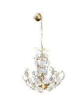 Lampadario Vintage Fiorito in Ottone Dorato e Cristalli – 5 Luci – Restaurato