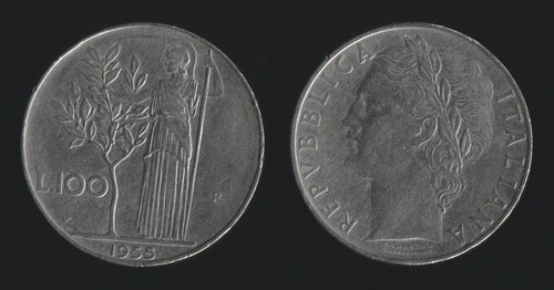 100 lire 1955 - 100, minerva
