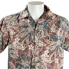 Go Barefoot Camicia Hawaiana Medio Floreale Abstract Pallido Red Marrone Inversa