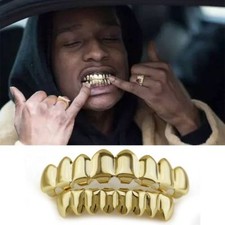 Set griglia superiore e inferiore denti hip hop placcati oro 14 carati cera bonus * ALTA QUALITÀ *