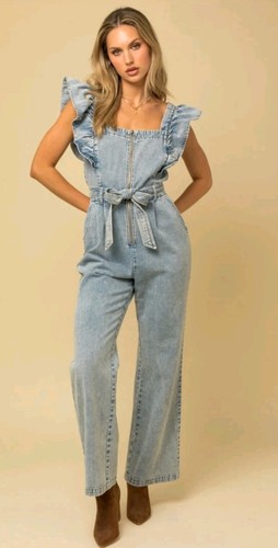 Gilli denim ruffled jumpsuit - ruffled,