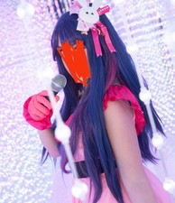 Parrucca Wig Cosplay Ai Oshino No Ko Viola Lunga Liscia Frangia Rosa 