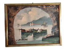 Olio su tela C. D'Amore - Paesaggio marino - SPEDIZIONE GRATUITA!