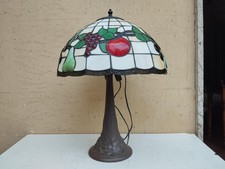 GRANDE LAMPADA DA TAVOLO VINTAGE IN VETRO CATTEDRALE STILE TIFFANY BASE BRONZO