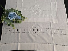 Coppia asciugamani ricamati 1+1 Punto Antico a mano puro lino Bellora