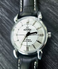 Raro orologio svizzero Roamer Brevete uomo carica manuale bianco revisionato