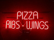 17"x14"Pizza Ribs Wings Neon Sign Light Shop Open Wall Hanging Handcraft Artwork