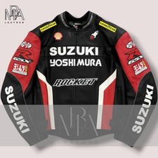 Suzuki Giacca Moto Racing Originale Pelle di Vacchetta Giacca Motociclista Uomo Rosso