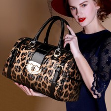 Borsa donna western vera pelle bovina media tracolla stampa leopardata zip