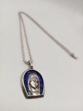 Collana argento 925 Ciondolo religioso 800 vintage anni '70 madonnina smaltata 