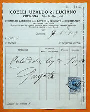 Cremona 1919 Fattura su carta intestata Coelli Ubaldo di Luciano Cantiere Edile 