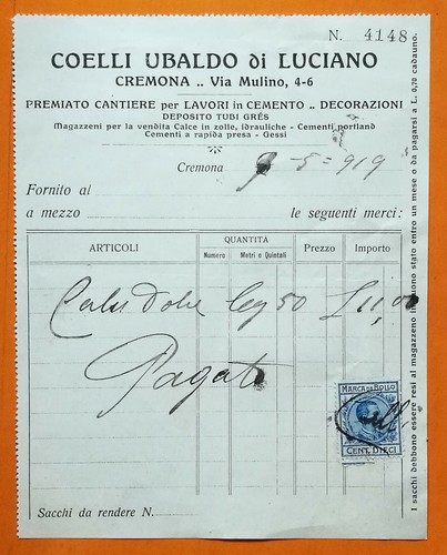 Cremona 1919 fattura - cremona,