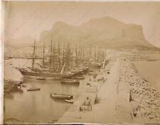 1880c PALERMO Molo Monte Pellegrino panorama barche Fotografia albumina